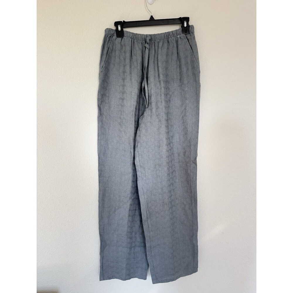 Eileen Fisher Textured Linen Pants Size Small Gray Pull On Wide Leg Lounge Pants